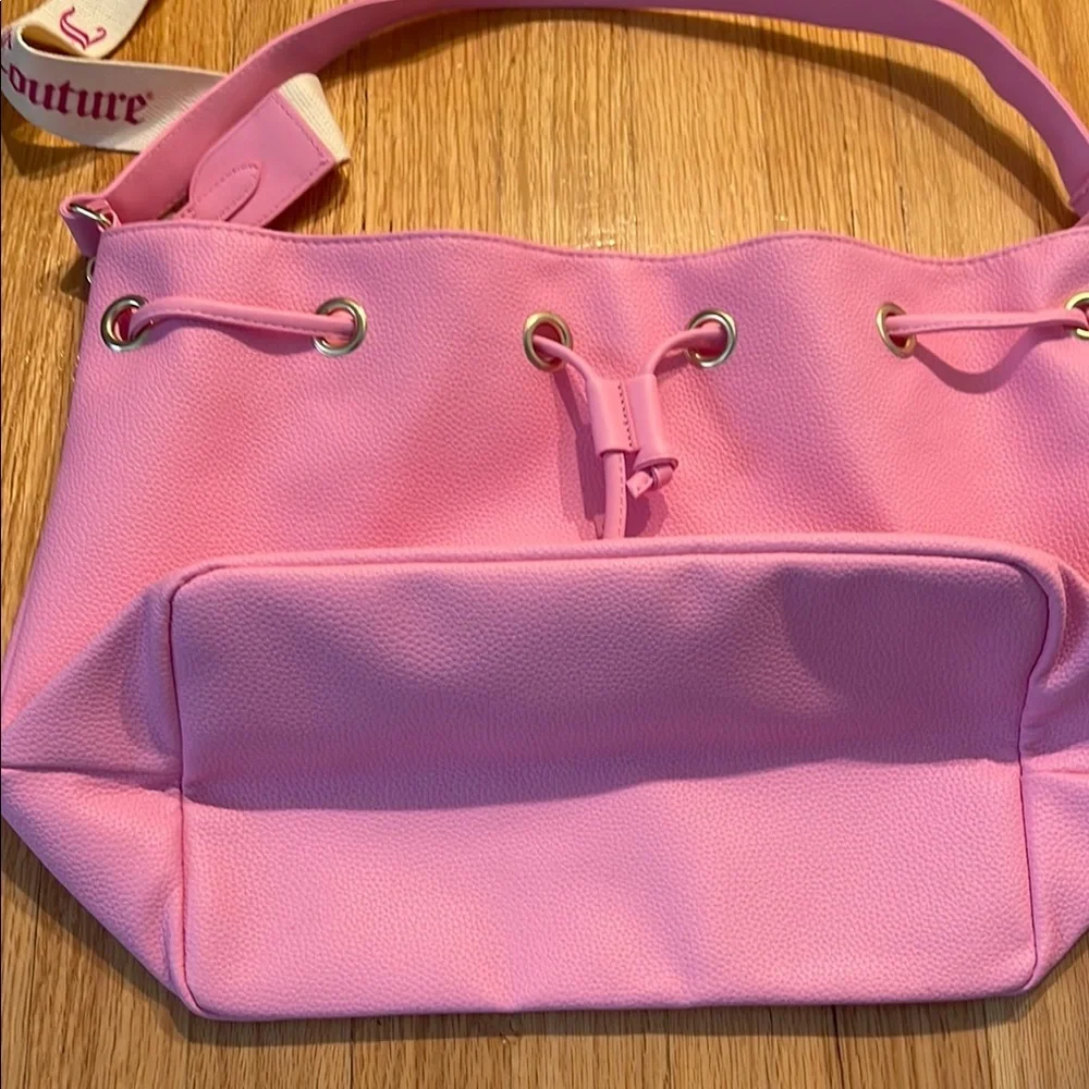 Juicy Couture Pebbled Leather Pink Drawstring  Large Shoulder Bag